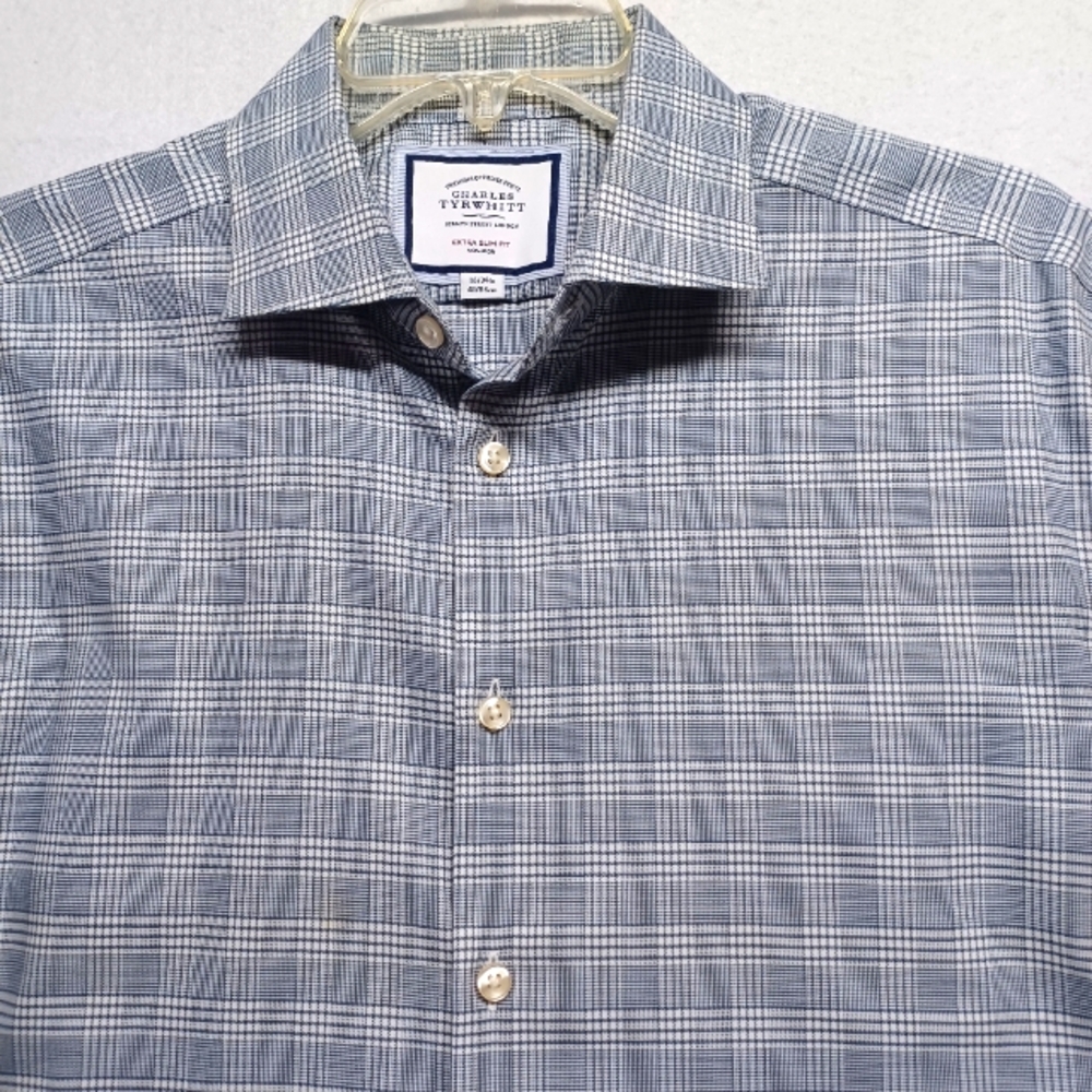 Charles Tyrwhitt Men's Long Sleeve Button Up Plaid Shirt Sz 16/34